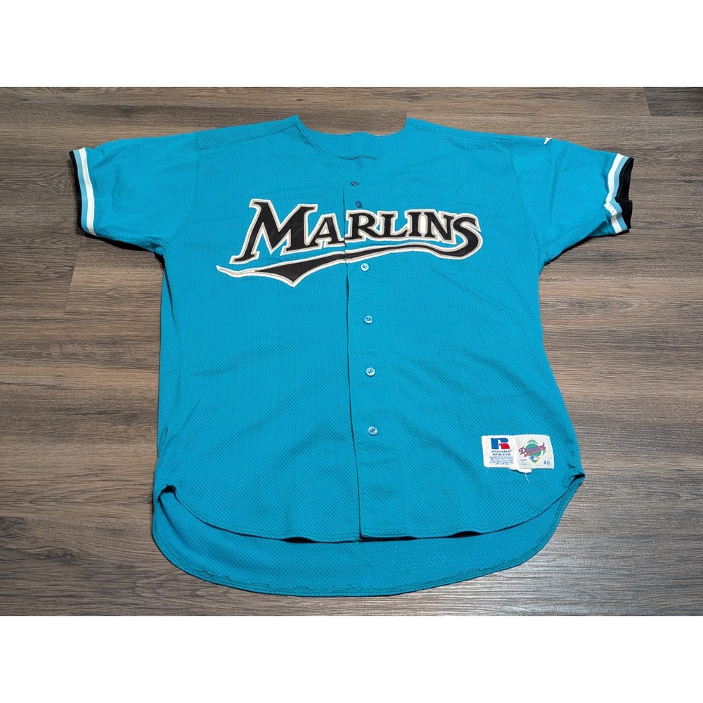 Vintage Russell Athletic‎ Florida Marlins MLB Jersey 48 Diamond Collection Teal